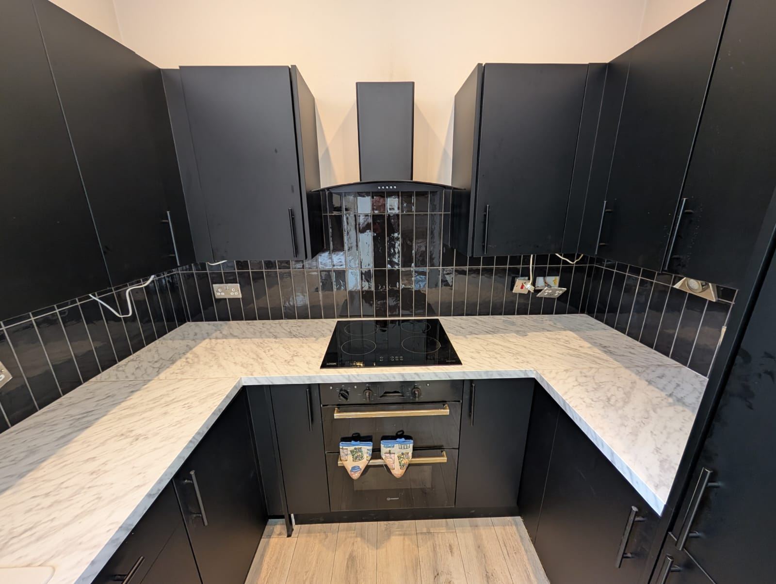 Vertical Black Tile Kitchen Splashback, Motherwell