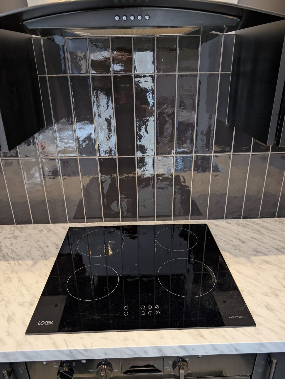 Vertical Black Tile Kitchen Splashback, Motherwell