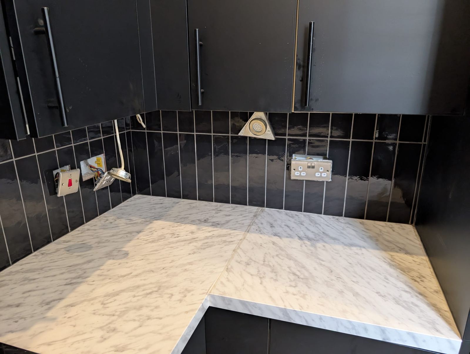Vertical Black Tile Kitchen Splashback, Motherwell