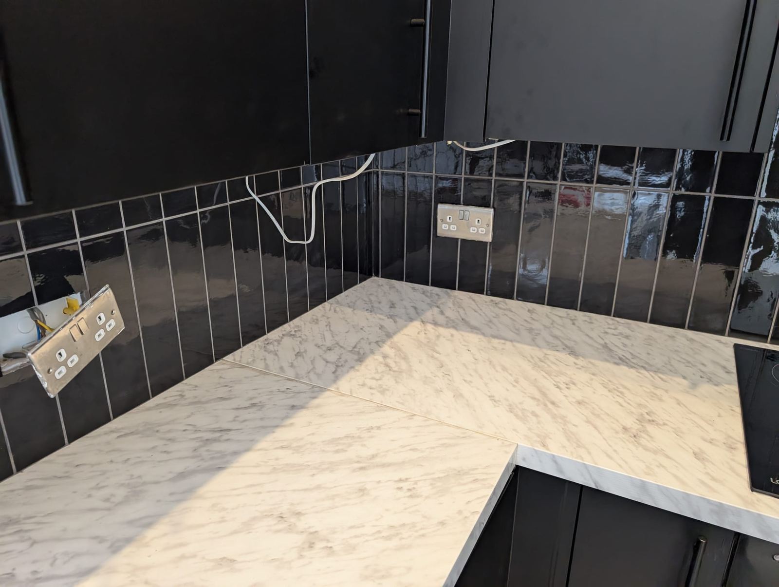 Vertical Black Tile Kitchen Splashback, Motherwell