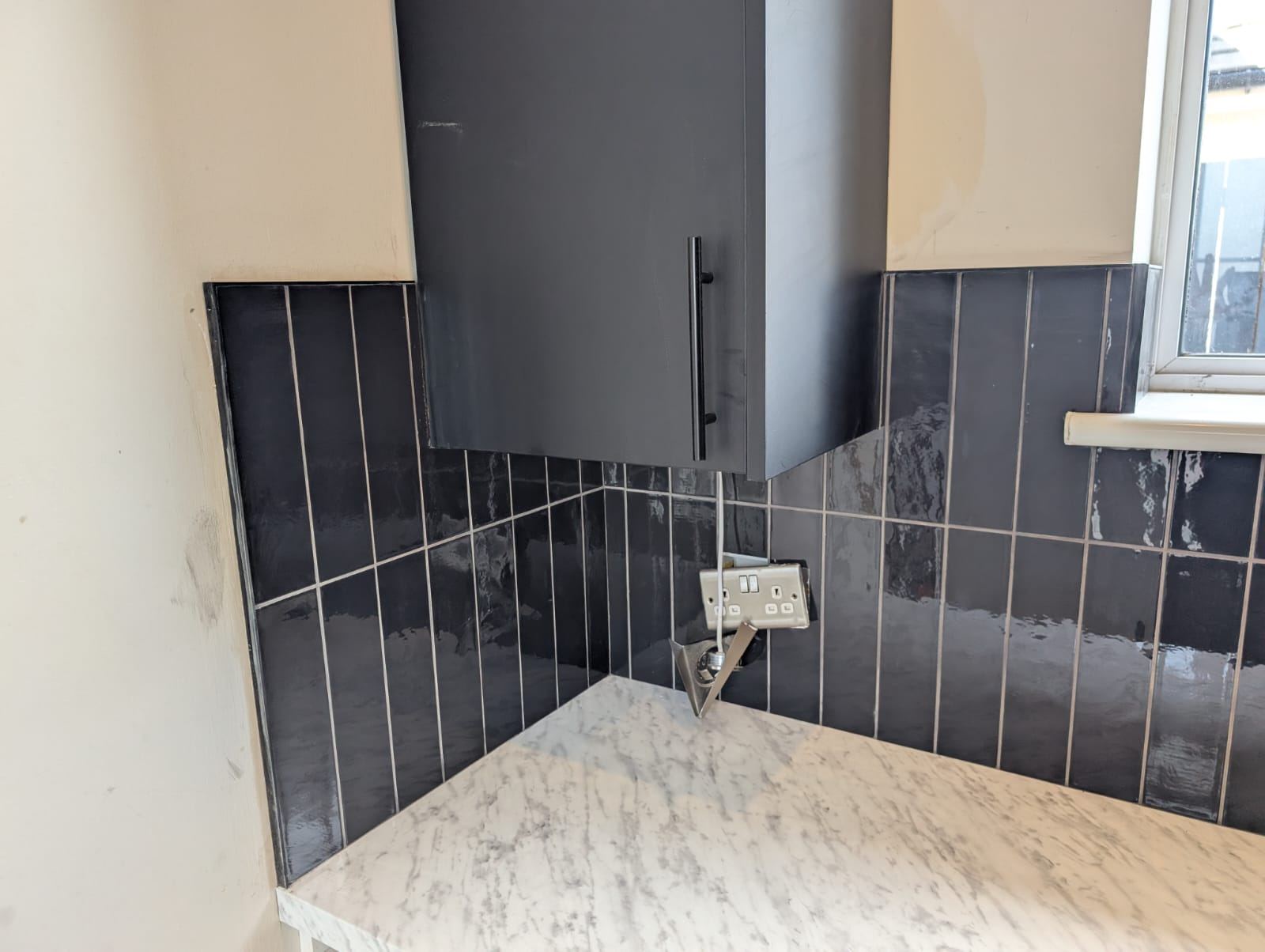 Vertical Black Tile Kitchen Splashback, Motherwell