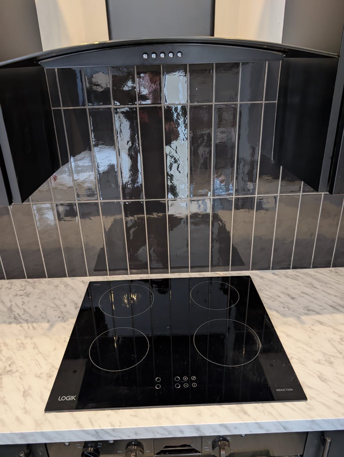 Vertical Black Tile Kitchen Splashback, Motherwell