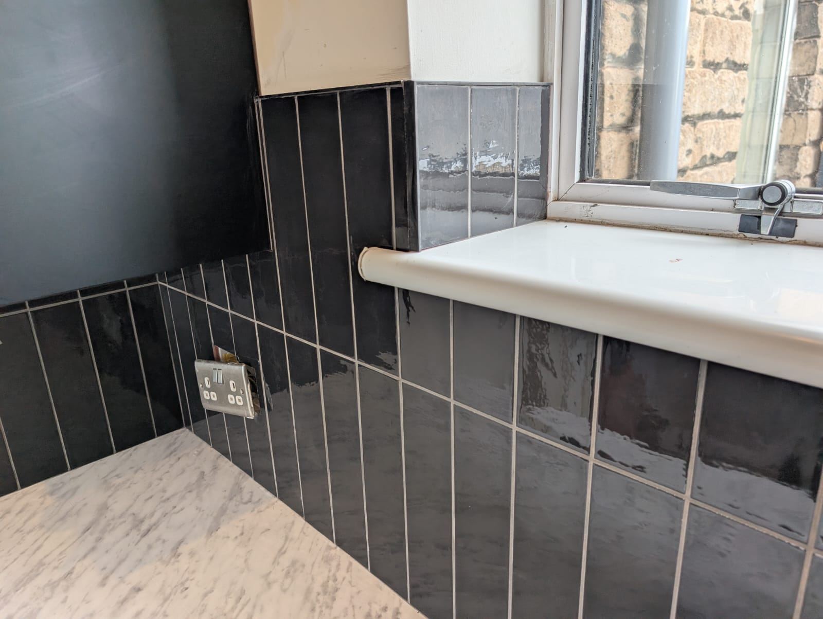 Vertical Black Tile Kitchen Splashback, Motherwell