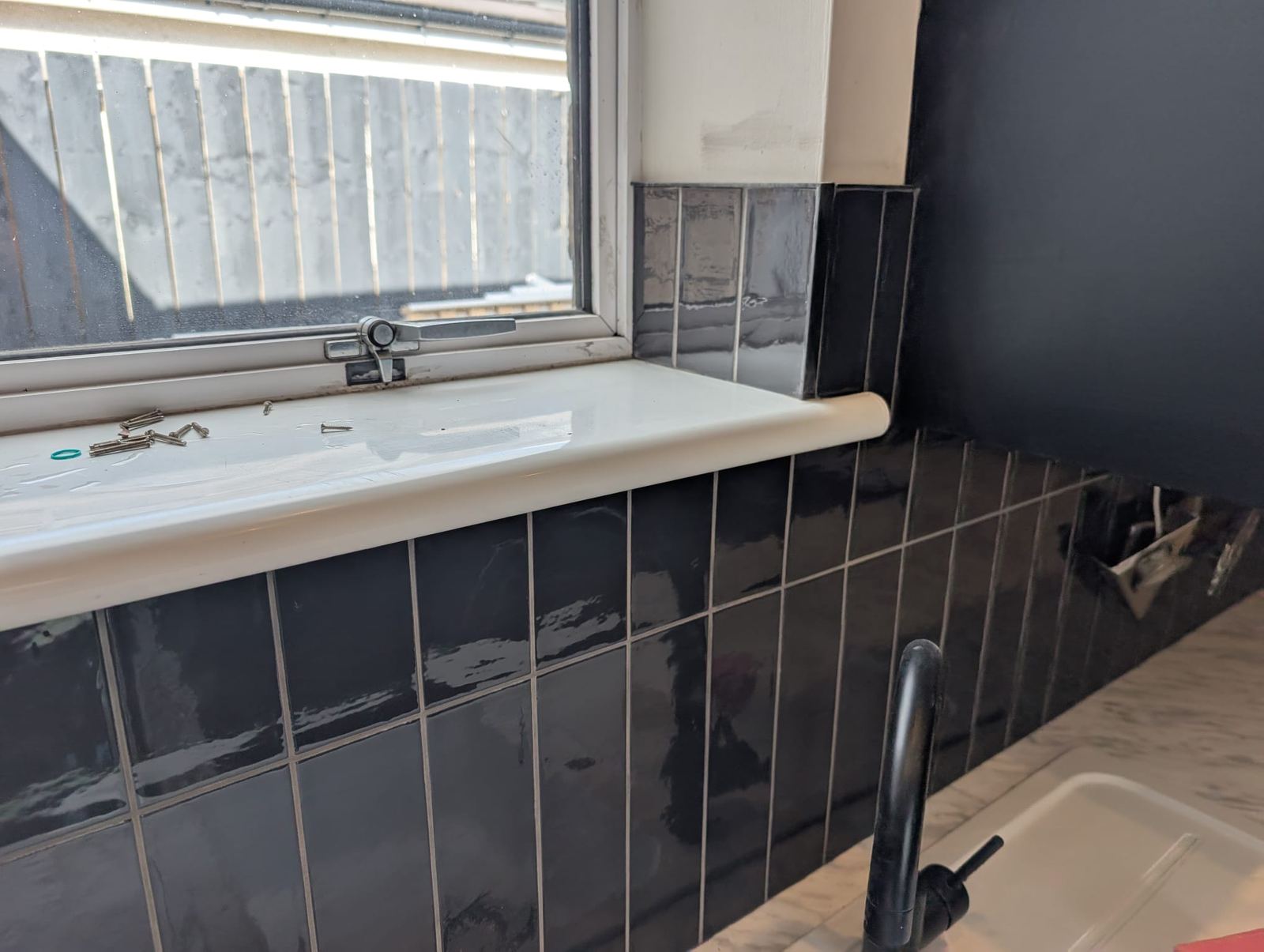 Vertical Black Tile Kitchen Splashback, Motherwell