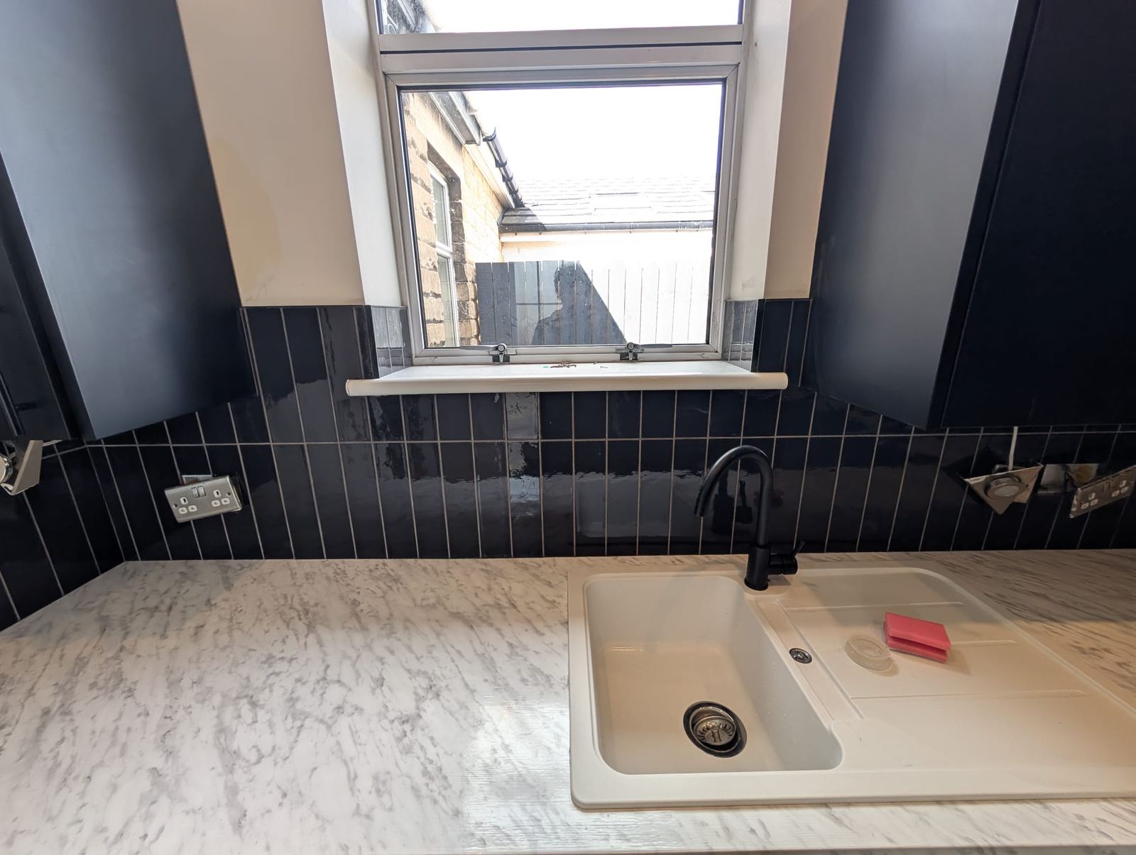 Vertical Black Tile Kitchen Splashback, Motherwell