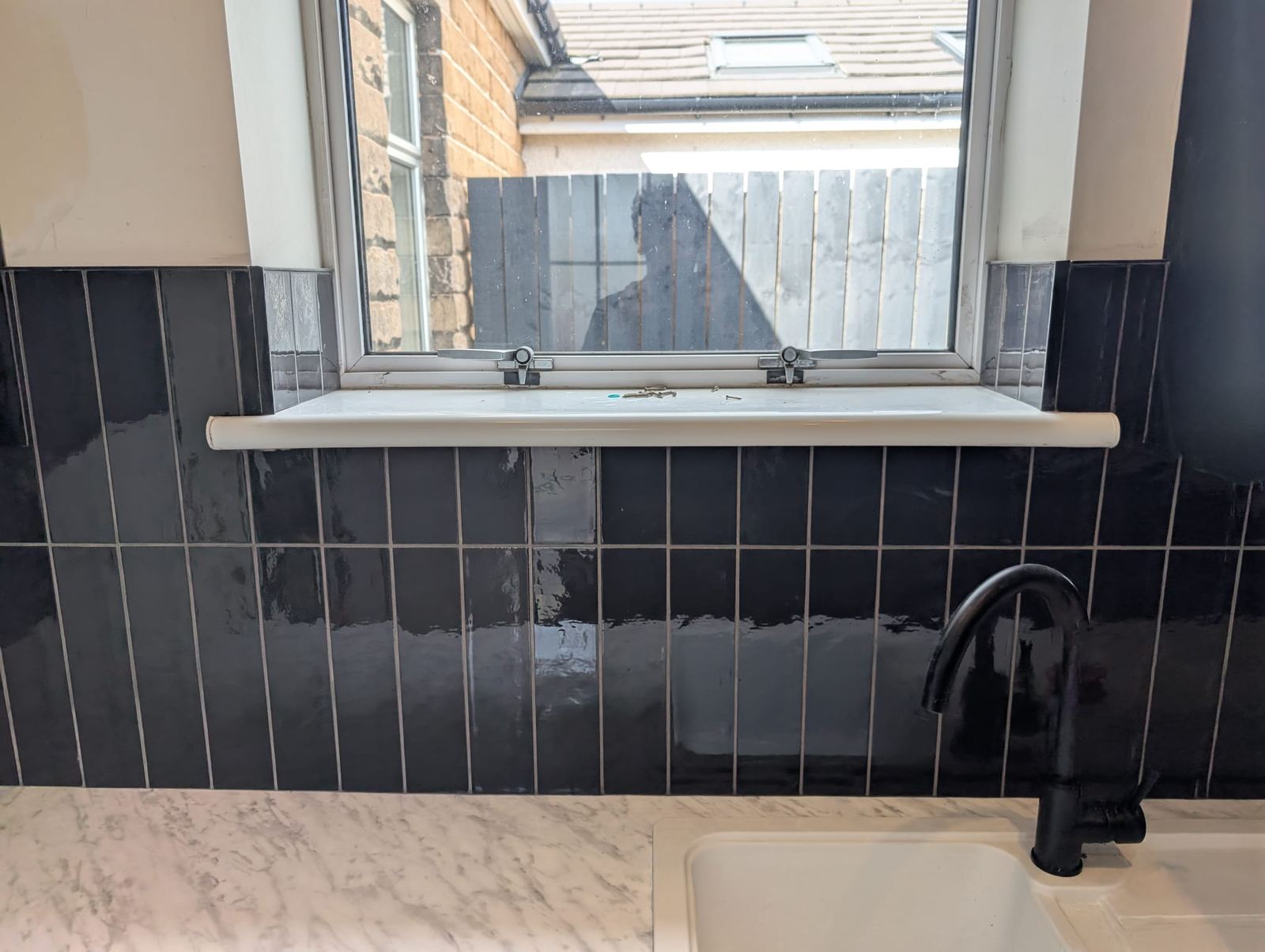 Vertical Black Tile Kitchen Splashback, Motherwell