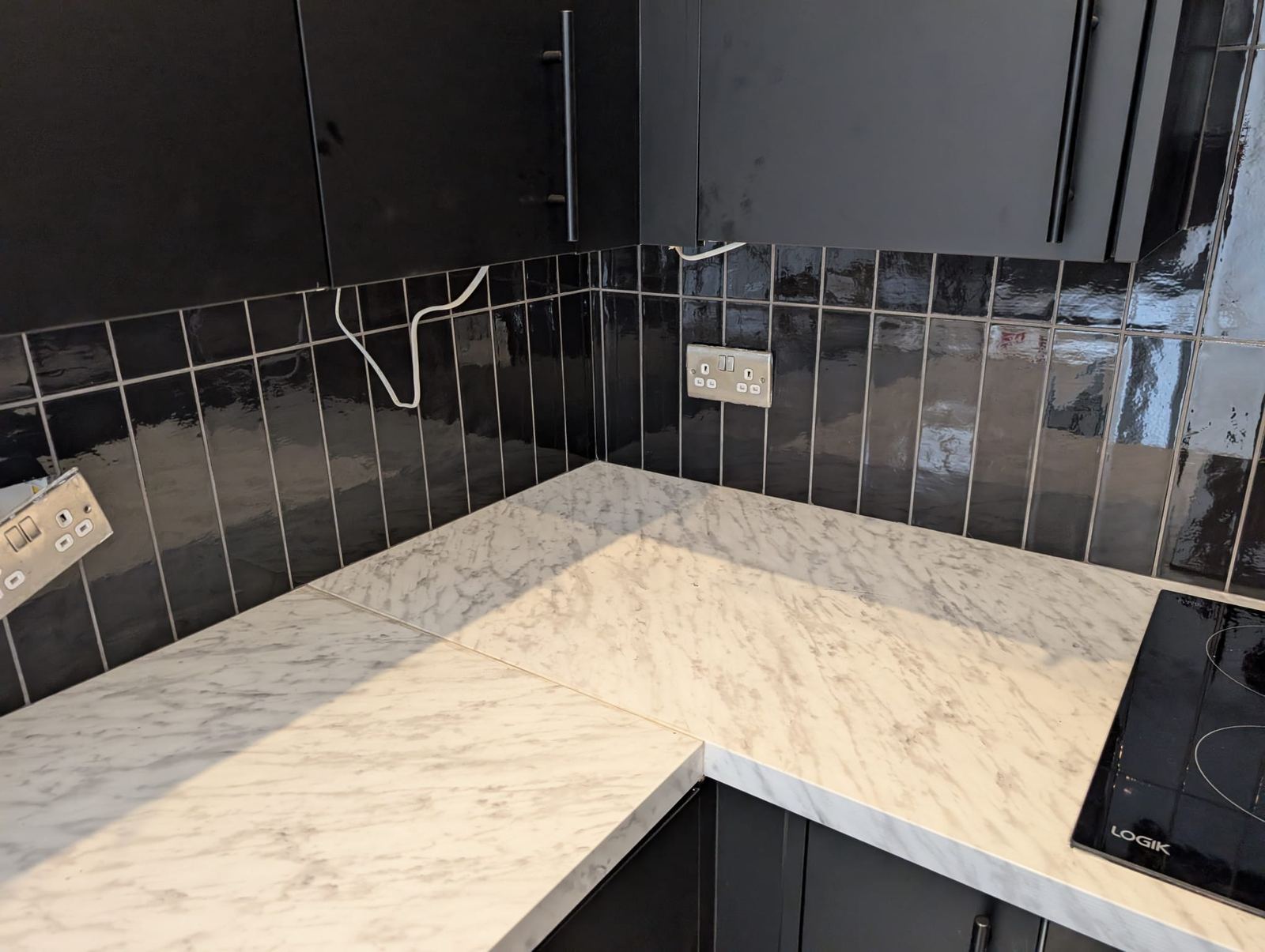 Vertical Black Tile Kitchen Splashback, Motherwell