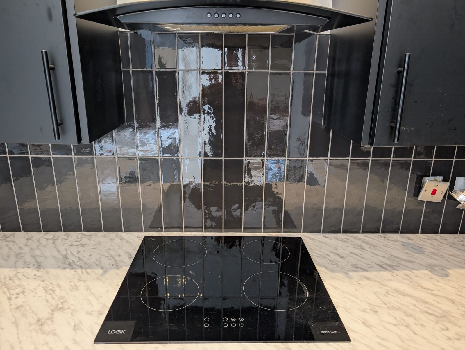 Vertical Black Tile Kitchen Splashback, Motherwell
