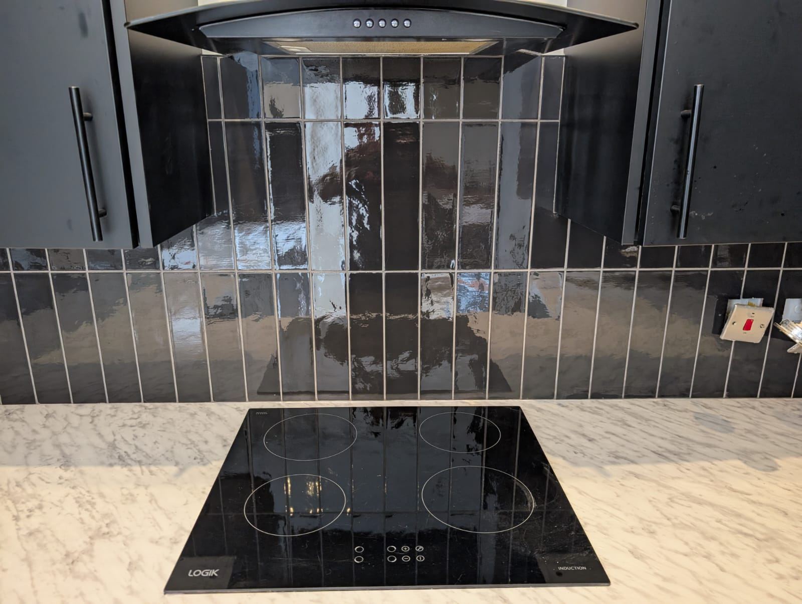 Vertical Black Tile Kitchen Splashback, Motherwell