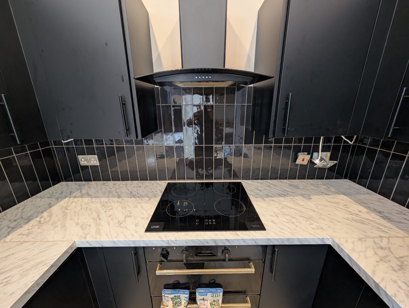 Vertical Black Tile Kitchen Splashback, Motherwell